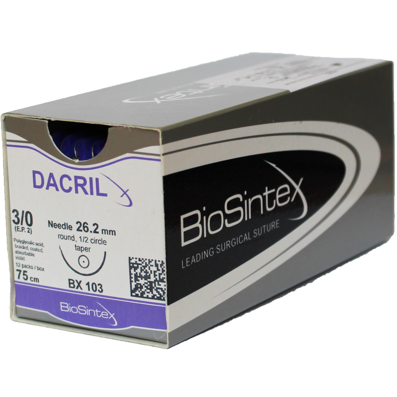 Dacril (BX 177), Полігліколід, USP 1 (M 4), 90 см,колюча голка 30 мм,1/2 кола